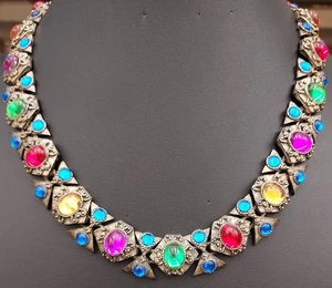 Vintage MOGUL Etrusker Halskette kräftig bunt Statement Schmuck wunderschön - Bild 1 von 18