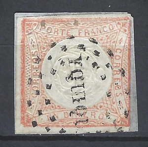 PERU 1862 UnDinero Red Scott #12a ARMS EMBOSSED SIDEWAYS On Piece Yquique Cancel - Picture 1 of 2