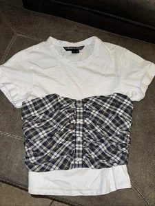 Veronica Beard Jeans Womens XS Rainier Top White W Black Check Cute MSRP $298 - Picture 1 of 7