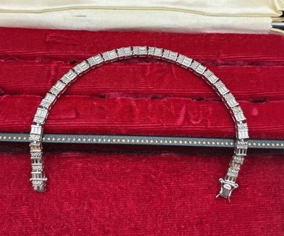 Diamond Tennis Bracelet Sterling Silver VTG 90's Box Clasp Size 7.25 - Image 1 of 4