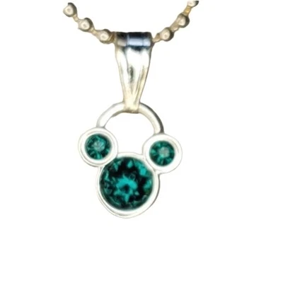  Collar Disney Mickey Mouse gema azul/verde tono plata Foto 1 de 4
