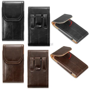 For iPhone 12/13/14 Pro Max Leather Belt Loop Vertical Pouch Holster Phone Case - Picture 1 of 17