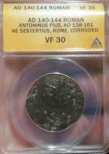 Antoninus Pius AD140-144 . AE Sestertius. Roman Empire.  ANACS VF 30. Rare - Picture 1 of 2