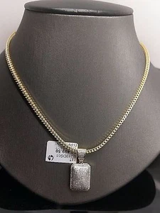 10K Yellow Gold 0.51CT Diamond Dome Charm Pendent With 26" Franco Chain  - Picture 1 of 4