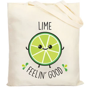 Large Cotton Shoulder Tote Bag Canvas shopping bag Casual LIME FEELIN' GOOD - Picture 1 of 11