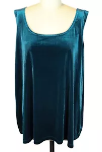 SUSAN GRAVER Velvet Velour Wide Strap Tank Top Shell Size 2X Teal Green - Picture 1 of 5