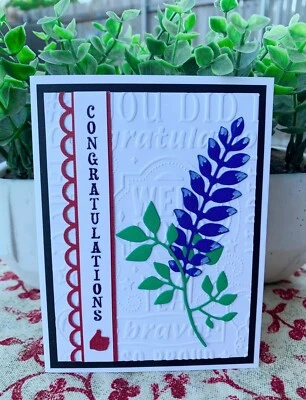 Handmade Congratulation Card Graduation Congrats  Texas Maroon Bluebonnets - Image 1 of 3