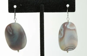 Greenwood Designs Polished Montana Agate Sterling Silver French Hook Earrings - Picture 1 of 6