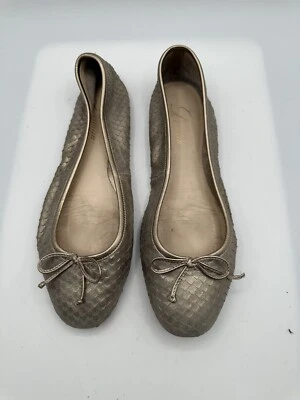 DELMAN Platinum Python Print Leather Ballet Ballerina Flats Loafers Shoes Sz 9M - Image 1 of 4