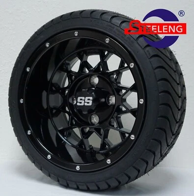 GOLF CART 12" BLACK VENOM WHEELS and 215/35-12 DOT LOW PROFILE TIRES (4) - Image 1 of 4