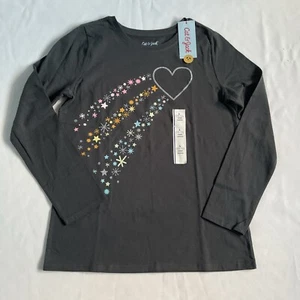 Cat & Jack Girls' Charcoal Gray Shooting Heart Long SleeveT-Shirt Size L 10-12 - Picture 1 of 5
