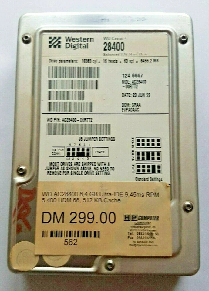 8.4 GB IDE WD Caviar AC28400-00RTT2 P-ATA 5400RPM ATA-66 40-Pin 512KB HDD 3.5" - Image 1 of 1