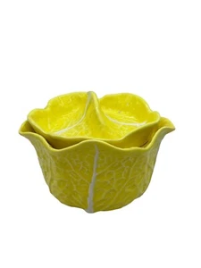 Yellow Cabbage Leaf  Individual Soup Bowl With Lid Made In Portugal - Picture 1 of 5