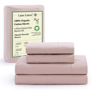LANE LINEN Queen Bed Sheets Set - 100% Organic Cotton Sheets Queen Size, 4Pc ... - Picture 1 of 9
