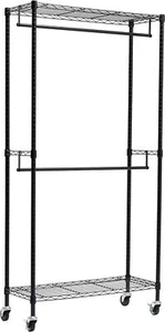 Amazon Basics Adjustable, Double Hanging Rod Garment Rolling Closet Black  - Picture 1 of 7