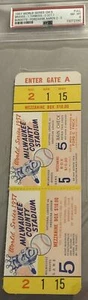 Psa 8 Unused World Series Game 5 Full Ticket PSA Hank Aaron Milwaukee Braves - Picture 1 of 4