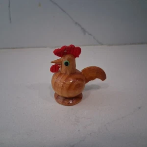 Vintage Wood Germany Miniature Figurine Ornament Rooster Chicken Bird - Picture 1 of 5