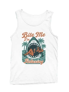 Bite Me I'm Relaxing Graphic Men's Tank Top - Picture 1 of 6