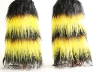 YELLOW Black Furry Legwarmer Fluffy Leg warmer Women Party Club FESTIVAL Race - Picture 1 of 1