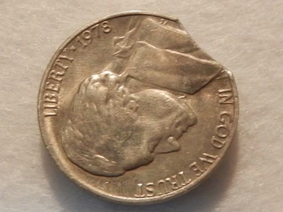 1978 jefferson nickel five cent coin clipped planchet error unc - Image 1 of 2