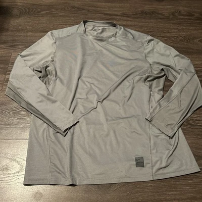 NICE Nike Pro Combat Men’s XL Fitted Performance Dri-Fit Gray Long Sleeve Shirt - Image 1 of 4