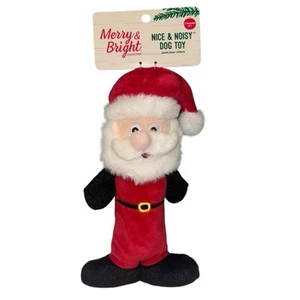 Merry & Bright Nice & Noisy Santa Dog Toy Red Squeaky Thrash Plush Toss Shake - Picture 1 of 5