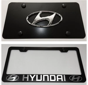 3D Santa Fe Tucson Black Front Plate W/ License Frame Stainless Steel Combo - Picture 1 of 3