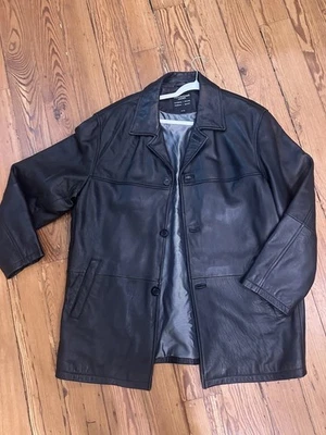 Abrigo de coche de cuero negro para hombre talla XL de EE. UU. Foto 1 de 4