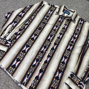 Wrangler Western Shirt Men Beige Stripe Aztec Southwestern Pearl Snap Size XXL - Picture 1 of 12