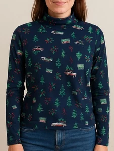 Time And Tru Women’s Mock Neck Long Sleeve Shirt XXXL Size 22 Christmas Trees - Picture 1 of 3