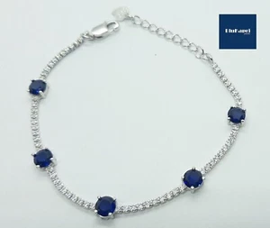 Bracciale donna  in argento 925  tennis ALTERNATO con zirconi  bianco /blu 2+5mm - Foto 1 di 9