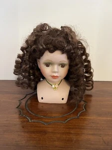 VTG Porcelain Doll Head Parts Repair For 20” Doll Auburn Curls Brown Eyes - Picture 1 of 11