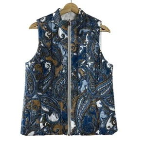 Rudy Rd. Women's Vest Blue Paisley Reversible White Insulated Quilted Size M - Picture 1 of 7