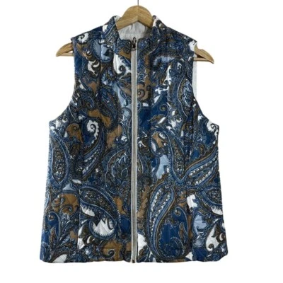 Rudy Rd. Women's Vest Blue Paisley Reversible White Insulated Quilted Size M - Image 1 of 4