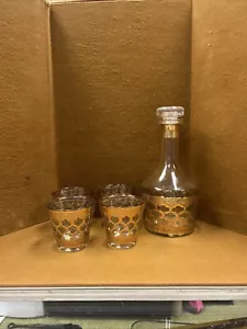 Decanter Culver Valencia e 4 bicchieri a sfera alti anni 60 MCM 22K oro - Foto 1 di 8