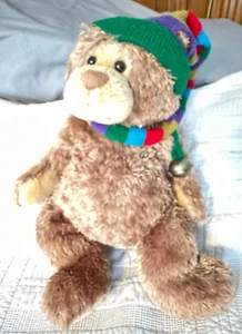 GUND VINTAGE BROWN TEDDY BEAR WITH HAT AND SCARF WITH BELL TEDDY B CARING 44543 - Picture 1 of 8