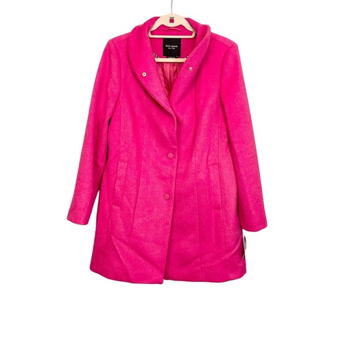 Cappotto KATE SPADE New York donna L pompon rosa misto lana bottoni a pressione giacca nuovo con etichette