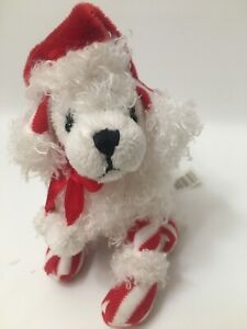 Rare Ganz Oodles of Poodles Red White Stripe Cloth Stuffed Plush Christmas Dog