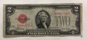 1928 F $2 Legal Tender Red Seal DA block corner bend - Picture 1 of 2