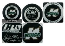 MICHIGAN K - WINGS IHL VINTAGE INGLASCO HOCKEY OFFICIAL GAME PUCK MADE IN CANADA