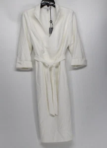 Black Halo Madeline Porcelain tie belt dress 3/4 sleeve High Collar V-Neck NWT - Picture 1 of 9