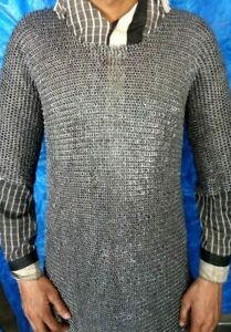 Mild Steel 9mm Riveted Ring Chainmail Shirt Medieval Armour haubergen Oil Finish