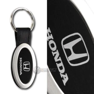 Honda Logo Black Oval Leather Chrome Key Fob Key ring Keychain Lanyard JDM - Picture 1 of 2