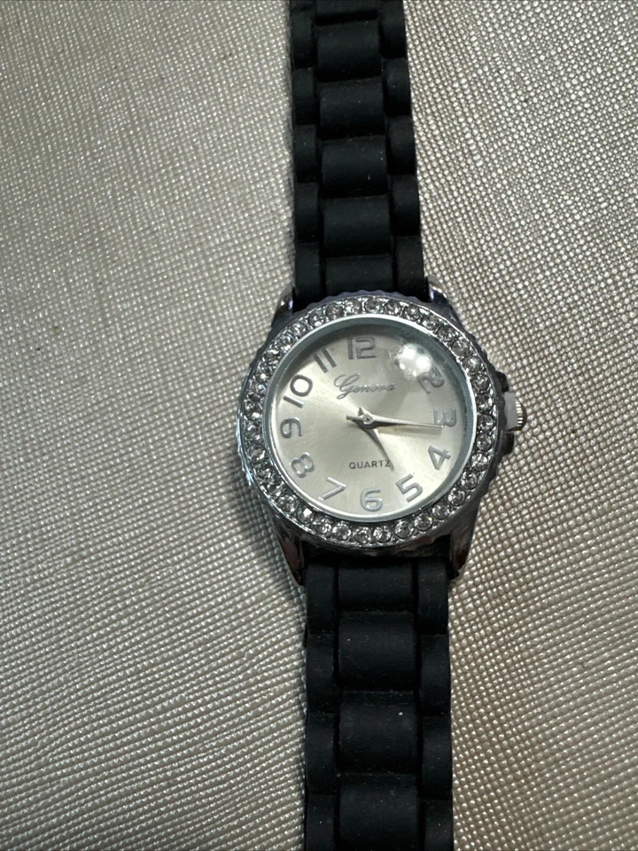 Geneva Silicone Band Stainless Steel Back Water Resistant Faux Diamond Watch - Image 1 of 4