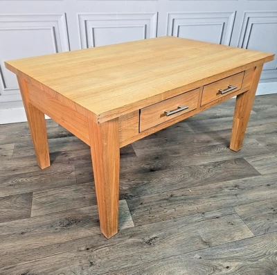 Vintage Coffee Side Table Rectangular Solid Wood Lamp - Tapered Legs - 4 Drawers - Image 1 of 4