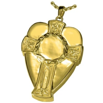 Celtic Cross Ash Holder Cremation Urn Locket Necklace Jewelry Gold Plated Silver - Image 1 of 4