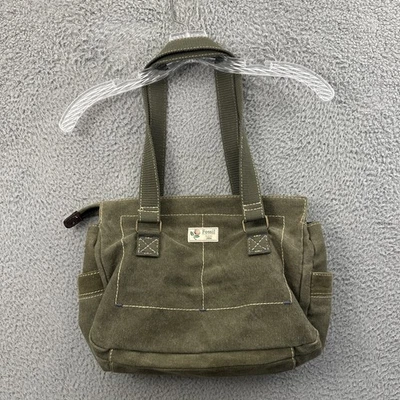 Bolso de mano de lona verde oliva fósil detalle de cuero doble asa utilitario Foto 1 de 4