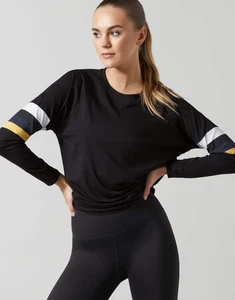 Womens Long Sleeved Crew Gym Top Activewear Relaxed Fit BNWOT Lilybod Anna Black - Picture 1 of 6