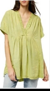 Top tunica Free People verde fuga con me misto lino taglia XS - Foto 1 di 4