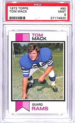 1973 Topps #90 Tom Mack Los Angeles Rams Football Card PSA 9 MINT ID:45158 - Image 1 of 2